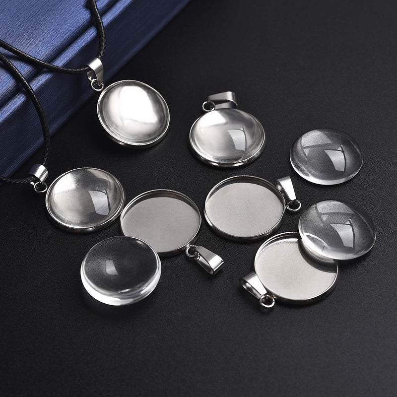 DROLE 60Pcs 20mm Stainless Steel Pendant Trays Kit-30Pcs Jewelry Blanks with Pinch Clip Clasp and 30Pcs Glass Cabochons for Jewelry Making DIY Crafts - Image 3
